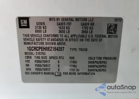 2014 Chevrolet Silverado C1500 z USA, uszkodzony, nr VIN 1GCRCPEH8EZ184287